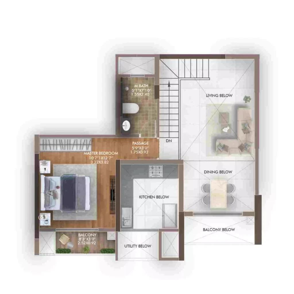 Gera Island of Joy 2 BHK Duplex Lower level floor Plan