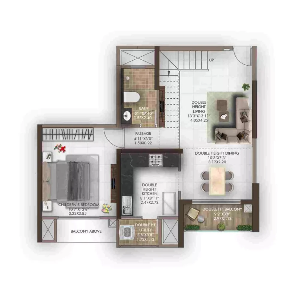 Gera Island of Joy 2 BHK Duplex Upper level floor Plan