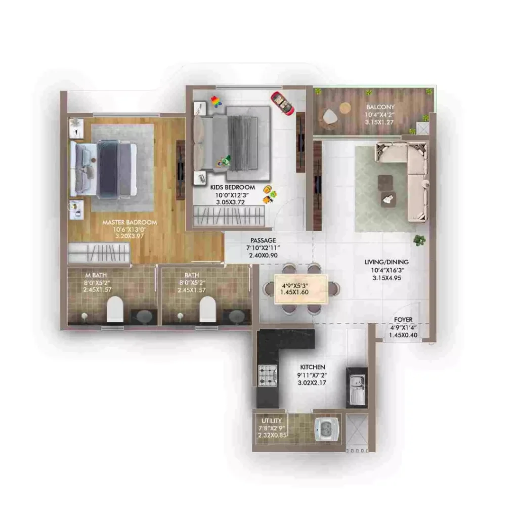 Gera Island of Joy 2 BHK floor Plan